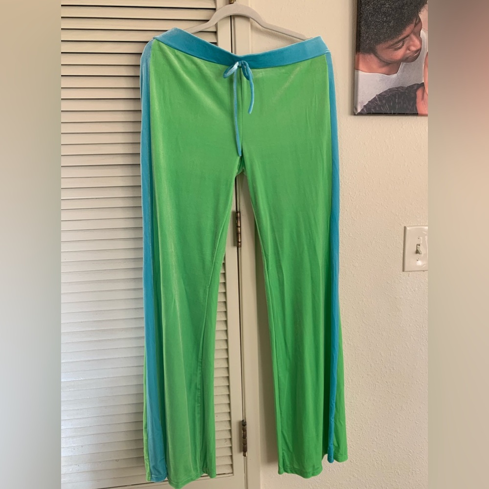 Lime & baby blue velour crop top & track pants hoodie set•new without tag• - Picture 5 of 13